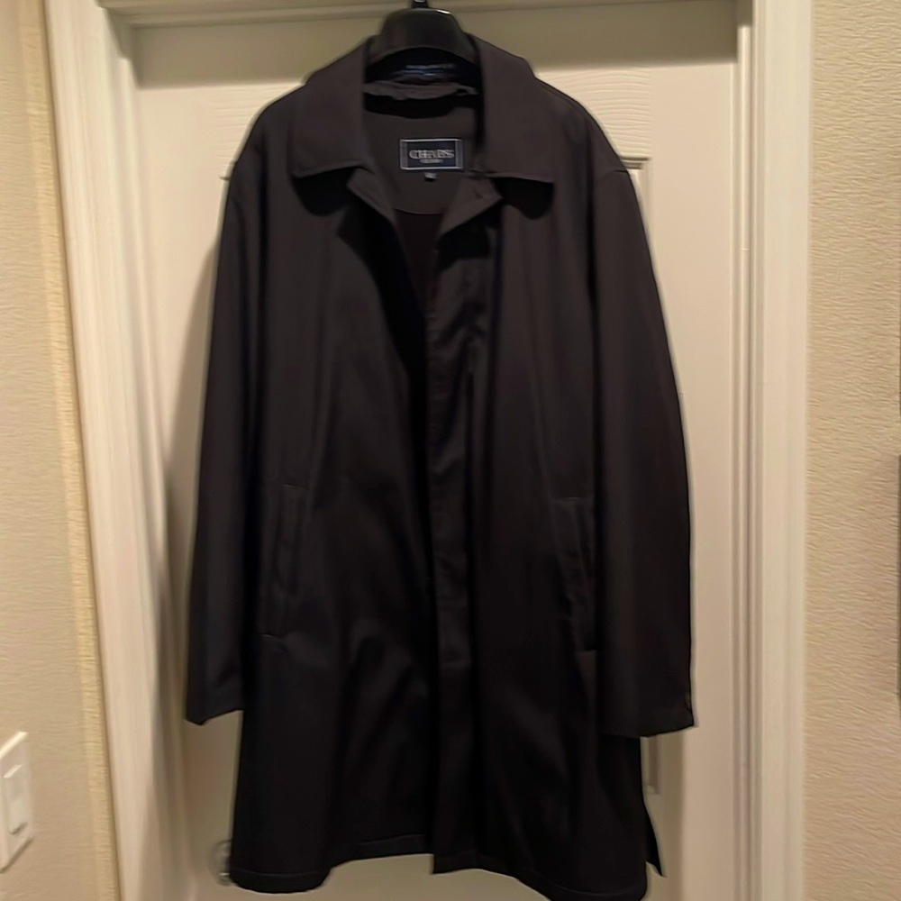 CHAPS MENS BLACK WATER RESISTANT TOP COAT WITH ZIP OUT LINER SIZE 44L